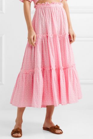 Lisa Marie Fernandez   Ruffled broderie anglaise cotton midi skirt