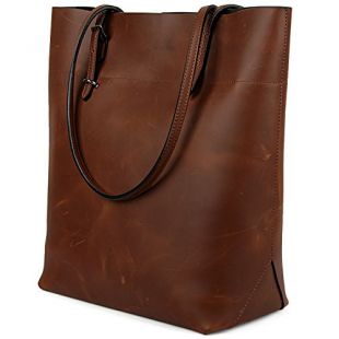 YALUXE Women's Vintage Style Leather Work Tote Shoulder Bag (UPGRADED 2.0) Deep Brown