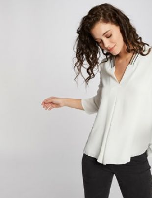 Chemise col en V à liseré tricolore