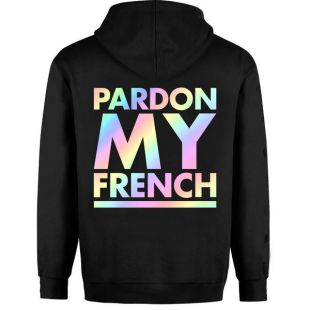 Pardon My French Black Hoodie Rainbow