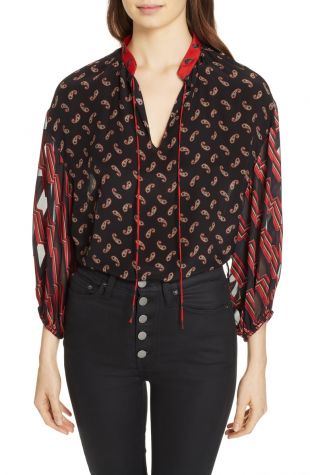 Alice + Olivia Blouson Sleeve Mixed Print Top