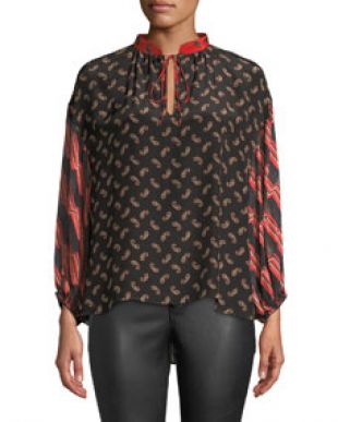 Alice + Olivia Asha Blouson Sleeve V Neck Blouse