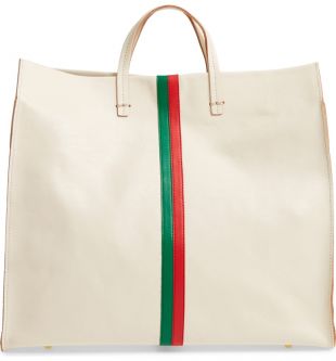 Clare V. Simple Tote Camel Suede With Stripes