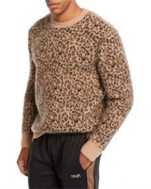 Mens Leopard Pattern Jacquard Crewneck Sweater