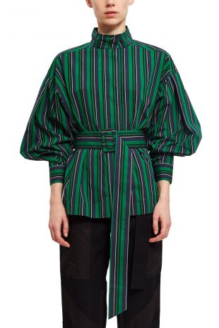 STRIPE BELTED LONG-SLEEVE TOP