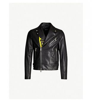 Dsquared2 Caution-print graphic-back leather jacket