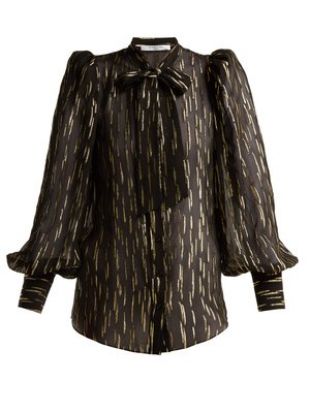 Givenchy Pussy bow metallic fil coupé silk blend blouse