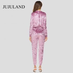 Jumpsuit Neck Velvet Long Sleeve Elegant