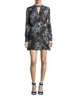 Chrissy High Neck Floral Print Silk Dress