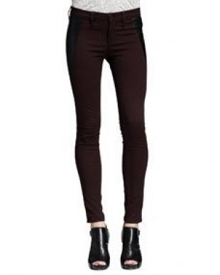 Mid Rise Pop Leather Panel Leggings, Wine/Black