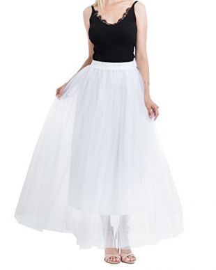 FOLOBE Femmes Printemps/Été A-Ligne Élastique Taille Longue Couches Tutu Tulle Jupe