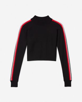 Express Olivia Culpo Abbreviated Mock Neck Striped Sweater