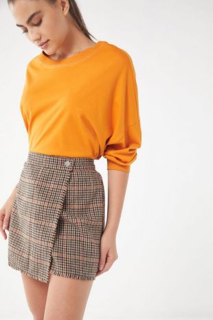 Urban Outfitters Teryn Houndstooth Fray Wrap Skirt
