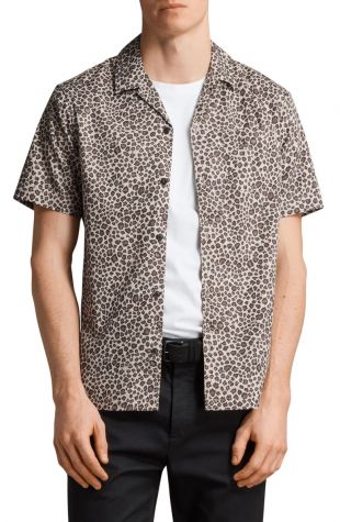 AllSaints Apex Leopard Print Short Sleeve Sport Shirt