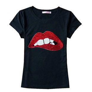 T-shirt Femme Col Rond à Manches 3/4 - Imprimé Paillettes, Coupe Lâche, Tissu Coton Confortable