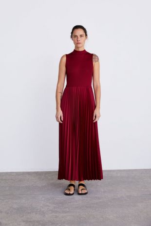 Zara Combined Pleated Dress Pleated Dress Robe Longue Zara Robe Jaune  Plisse Zara Combined