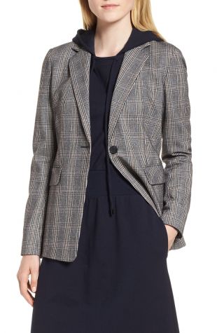 Nordstrom Signature - Elbow Patch Plaid Stretch Wool Jacket