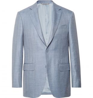 canali - Blue Slim-Fit Light-Blue Wool, Silk and Linen-Blend Blazer