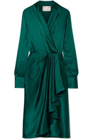 Wrap effect silk charmeuse dress