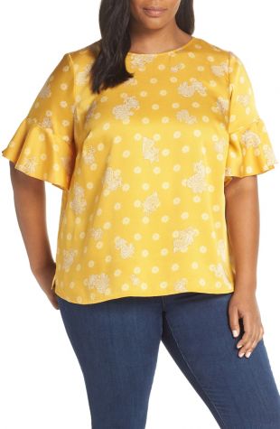 Vince Camuto Paisley Elbow Sleeve Top (Plus Size)
