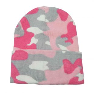 Dalix Cuff Beanie Cap 12" Pink Camo