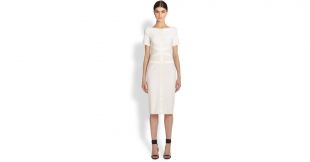 White Tweed Satin Sheath Dress