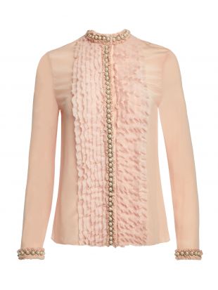 Alice + Olivia Arminda Ruffle Imitation Pearl Blouse worn by Mimi