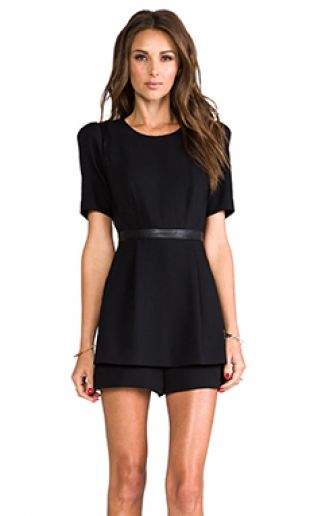 RUNWAY Doubleweave Twill Leather Detail Jumper en Black | REVOLVE