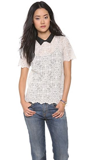 Lace Tee with Faux Leather Collar | SHOPBOP