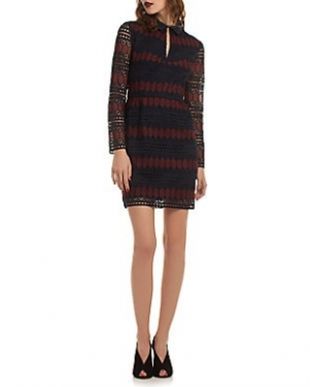 Trina Turk Stripe Lace Keyhole Mini Dress