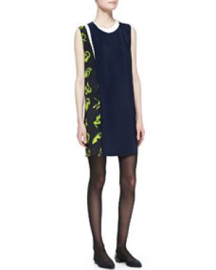 Sleeveless Print Paneled Shift Dress