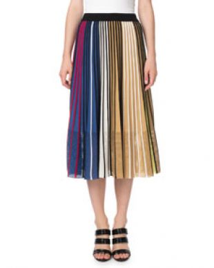 Kenzo Vertical Stripe Pleated Mesh Midi Skirt