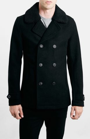 Topman Peacoat with Removable Faux Fur Collar | Nordstrom
