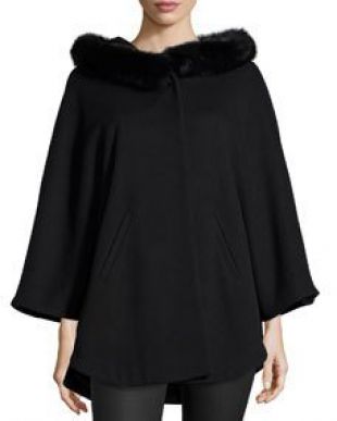 Cashmere Cape W/ Fur Trimmed Hood