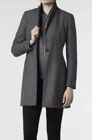 Aldwych Tula Wool Coat Grey Check Leather Collar