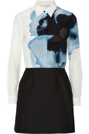 Printed Silk Crepe de Chine and Quilted Mini-dress
