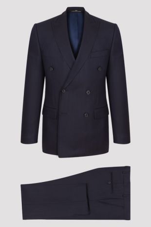 Drago Lanificio in Biella Costume croisé bleu marine à rayures pure laine super 160