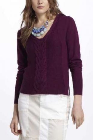 Dotted & Cabled Hoodie Sweater by Yoon Wine Wool Blend M $98!  | eBay