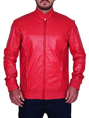 TrendHoop New Mens Soft Leather Bomber Vintage Biker Jacket (Red, XXX-Large)