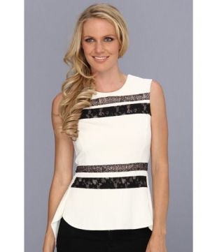 BCBGMAXAZRIA Lace -Trim Split-Back Peplum Top