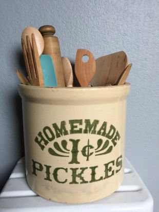 Antique Vintage HOMEMADE 1c PICKLES Crock. Pottery. Stoneware. As Seen On Friends TV Show in Monica Geller's Kitchen Apartment.