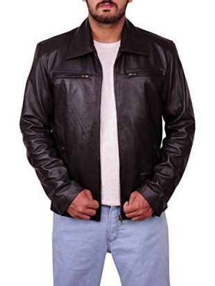 American Dark Brown Mens Genuine Lambskin Leather Biker Jacket Slim Fit Vintage (Dark Brown, X-Large)