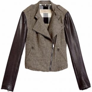 Burberry Brit Leather Contrast Sleeve Moto Jacket