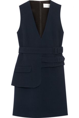 Belted Wool Crepe Mini Dress