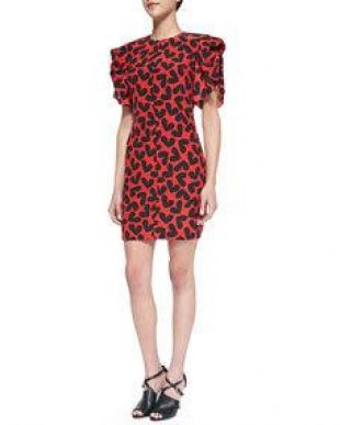 Short Sleeve Fluttering Silk Heart Print Dress