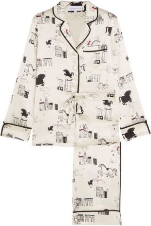 Lila Printed Silk Satin Pajama Set