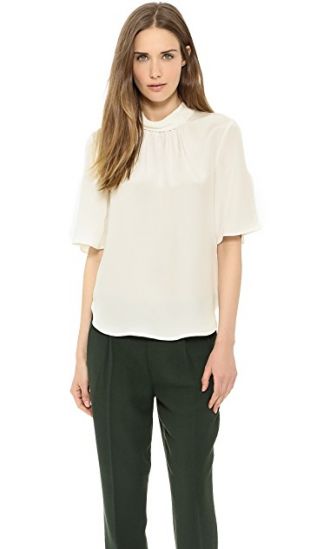 Rolled Neck Flutter Sleeve Blouse