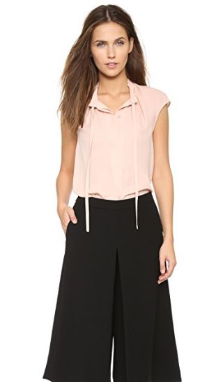 Cap Sleeve Tie Blouse