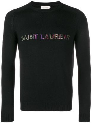 Saint Laurent beaded logo embroidery sweater