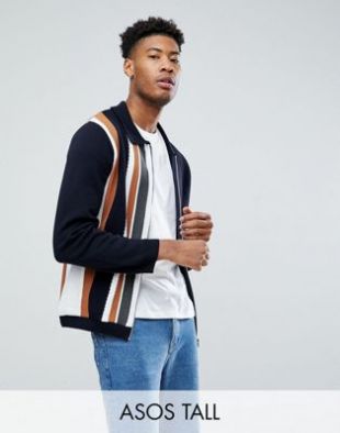 Asos Knitted Jacket In Milano Stitch With Vertical Stripe